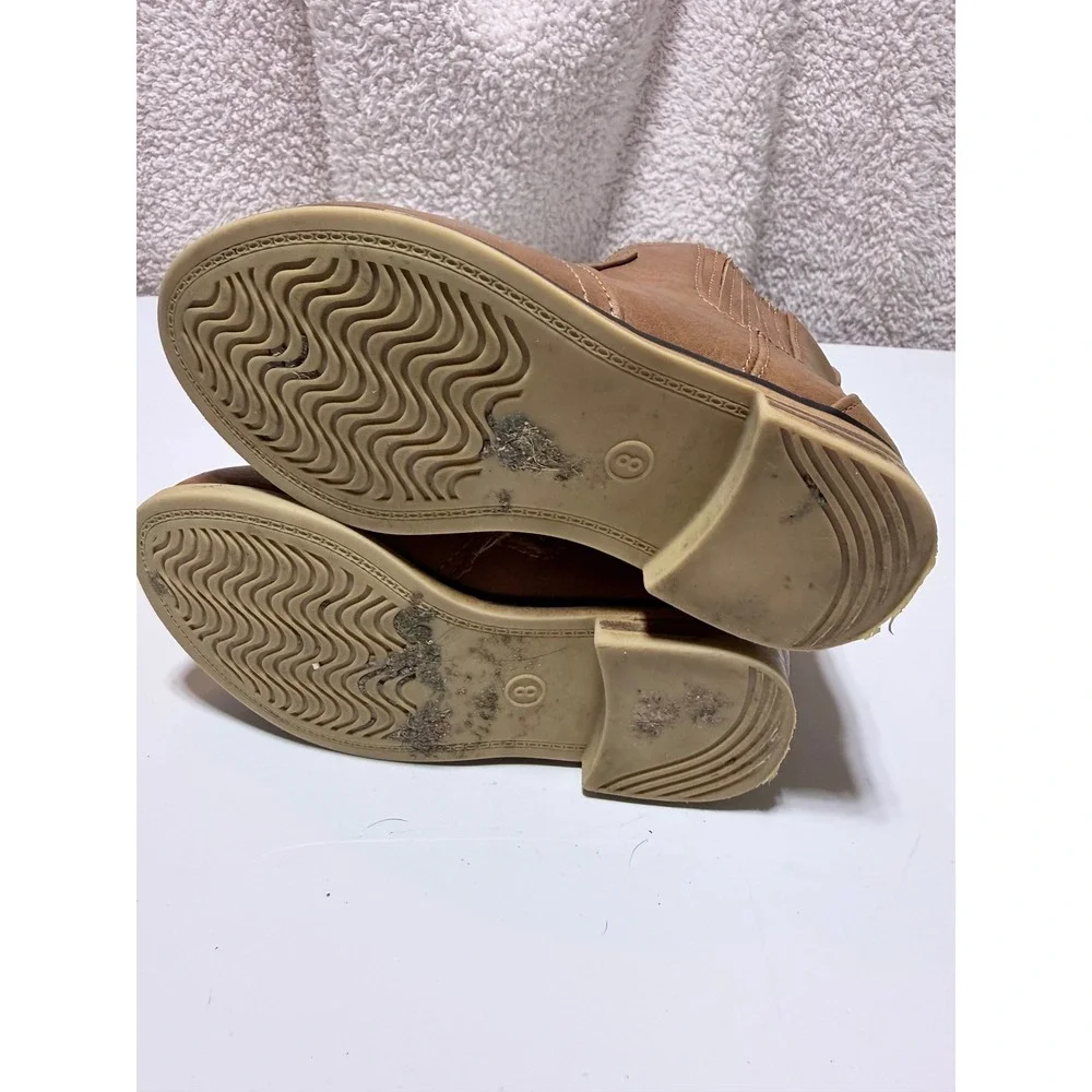 Toddler Kids Brown Faux Leather Ankle Boots Side Zip Booties Size 8